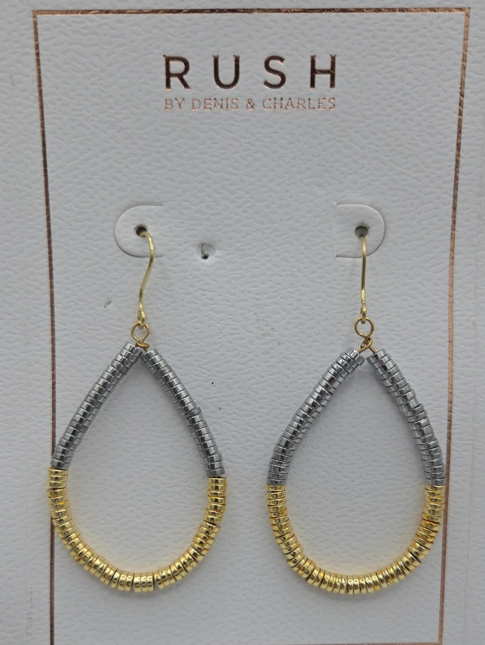5 for $25! RUSH by Denis & Charles Two-Tone Silver and Gold Teardrop Earrings